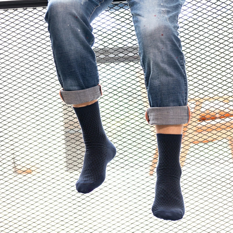 Solid Socks Men Bamboo Fiber Black Business High Quality Breathable Crew Socks Male Anti-bacterial Man Sock