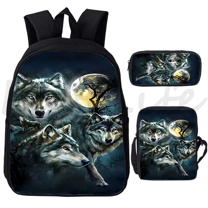 Cool Wolf Print zaino scuola borse moda Bookbag per ragazzi adolescenti ragazza 3 pezzi zaini scuola borsa a tracolla borsa a matita Mochila