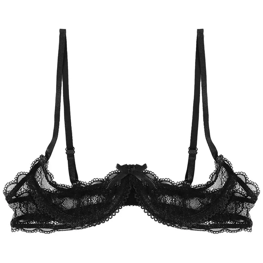 Women See Through Sheer Lace Hollow Out Lingerie Adjustable Spaghetti Shoulder Straps Open Cups Bra Push Up Underwire Bra Tops women bra,erotic lingerie