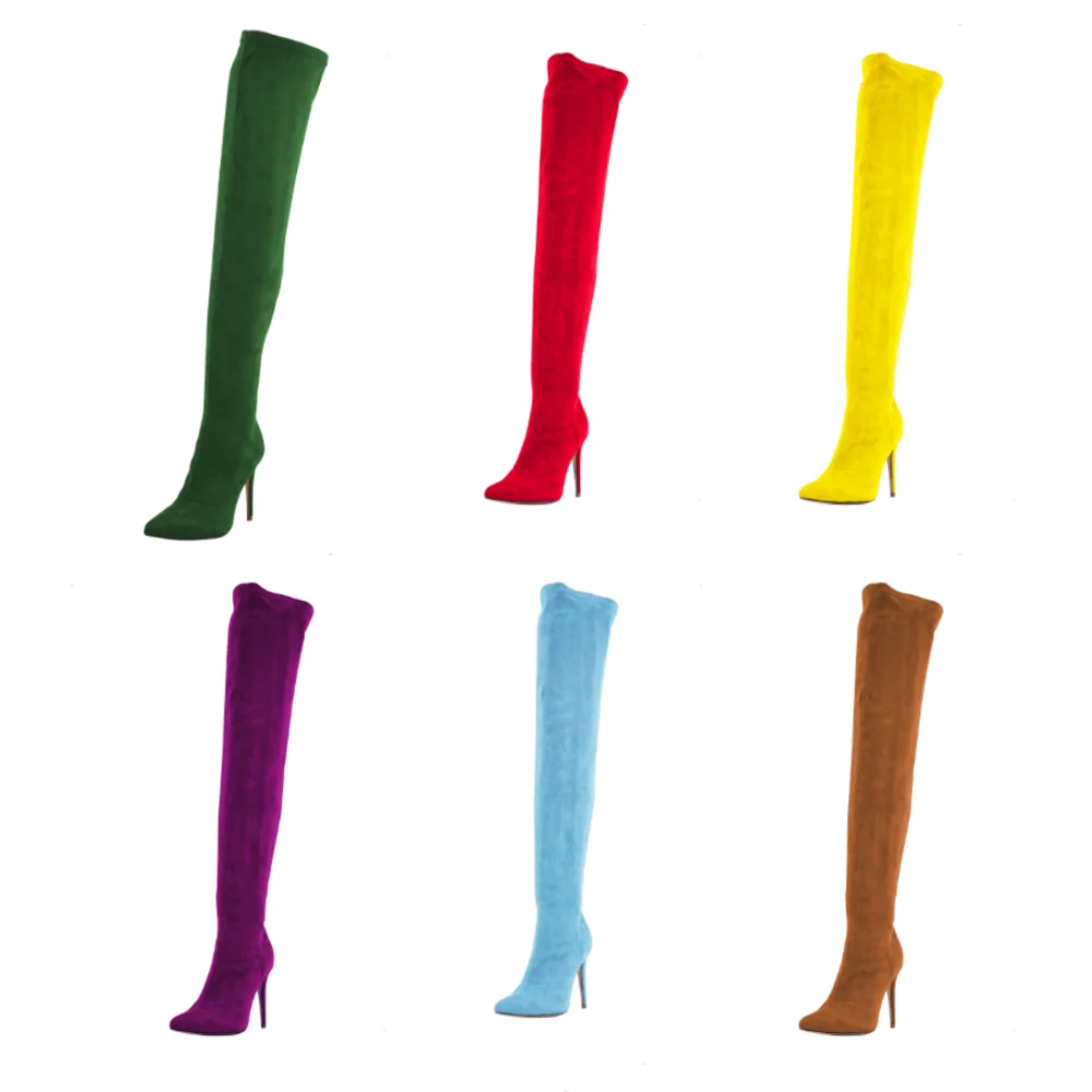 TIMETANG Ladies Boots Suede Elastic Thigh High Heels 71cm Long Women Boot Sexy Pointed Toe Over The Knee Big Size US 4-13