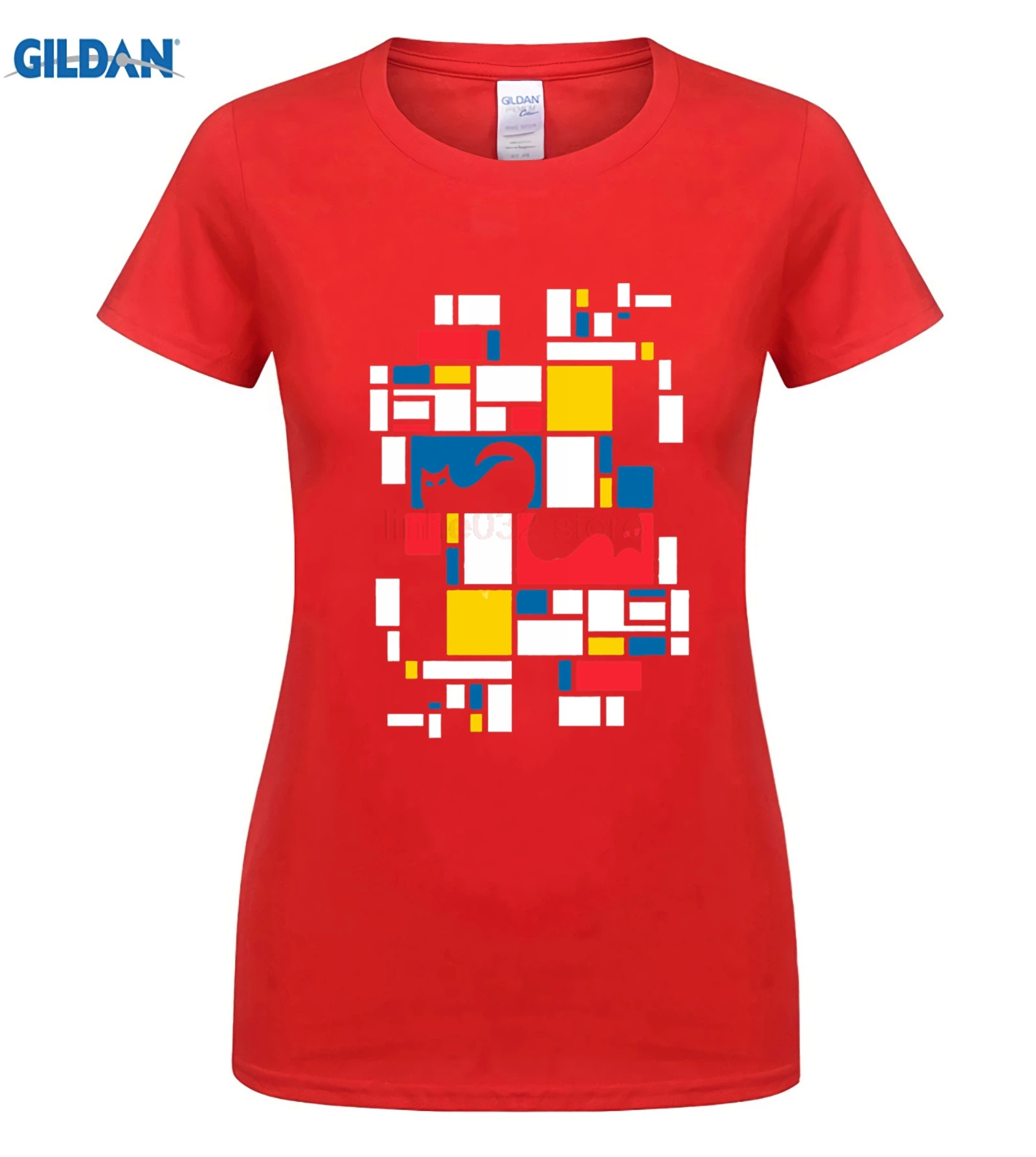 Фотографии, футболка с котом шродингера, футболка с котом шродингера в стиле Мондриана, мужская Милая Мужская футболка для фитнеса - Цвет: women red