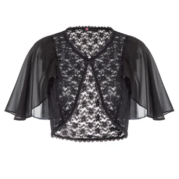 

Women's Coats Lace & Chiffon Patchwork Tops Retro Irregular Hem See-Through Summer One Buttons Slim Elegant Wedding Party Shrug