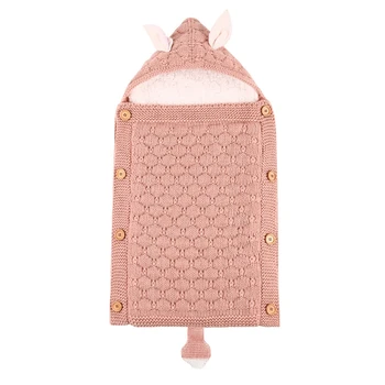 

Baby Hood Button Thick Warm Stroller Sleeping Bag Knit Envelopes Swaddle Blanket H55B