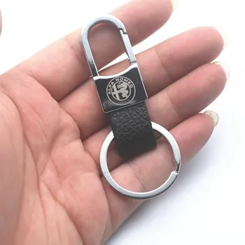 

Car Styling 3D Metal+Leather Emblem Car Key Ring Keychain Key Holder For Alfa Romeo 159 147 156 Giulietta Sp Mito