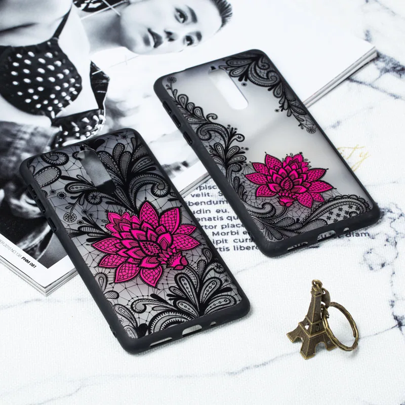 3D Relief Phone Case For Nokia 3 6 8 Coque Black Rose Lace Flower Hard Plastic Dust-Proof Cases Back Cover Capa | Мобильные телефоны