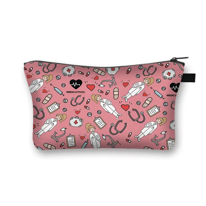 Nurse Electrocardiogram Printing Lady Cosmetic Bag Pills Nurse Girl Storage Bag Fashion Cosmetic Case