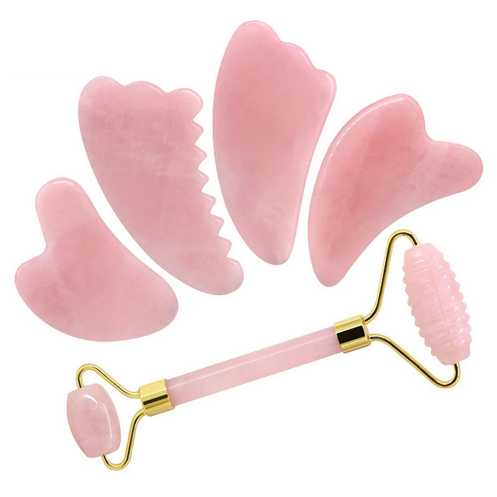 Роллер для массажа лица нефрит розовый КВАРЦЕВЫЙ и из натурального камня