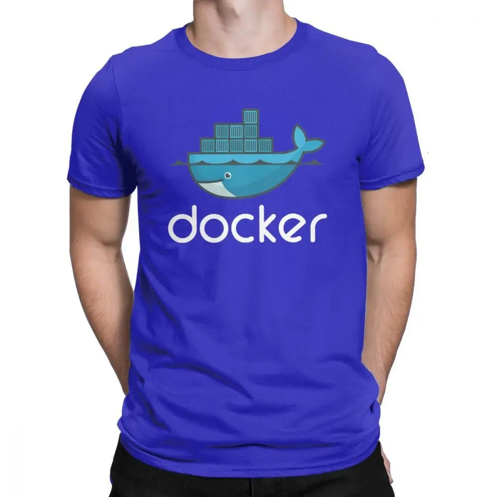 Blue One yona, Мужская футболка с логотипом Docker, Linux, Javascript, компьютерная хлопковая одежда, Забавные футболки с коротким рукавом и круглым вырезом, графическая футболка - Цвет: Blue