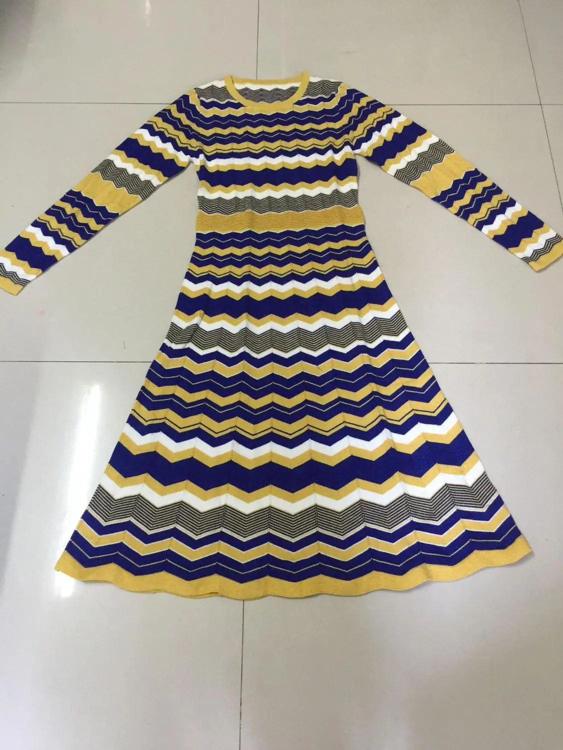 Женское трикотажное платье, длинное тонкое платье-свитер в цветную волнистую полоску с коротким рукавом, лето - Цвет: Photo Color