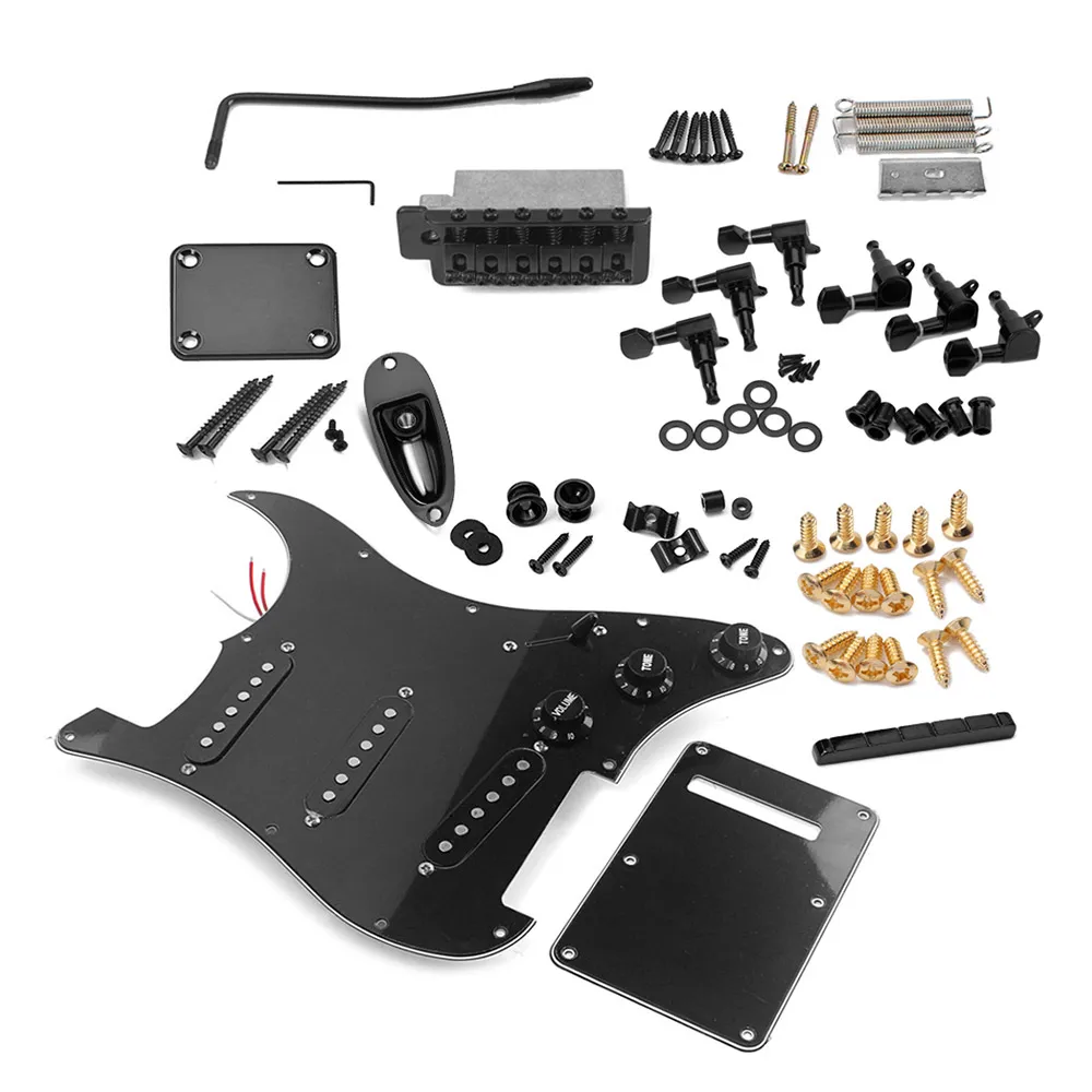 

Electric Guitar Full Set DIY Accessory Kit Including Prewired Pickguard Bridge SSS Pickups and Other Accessories Black