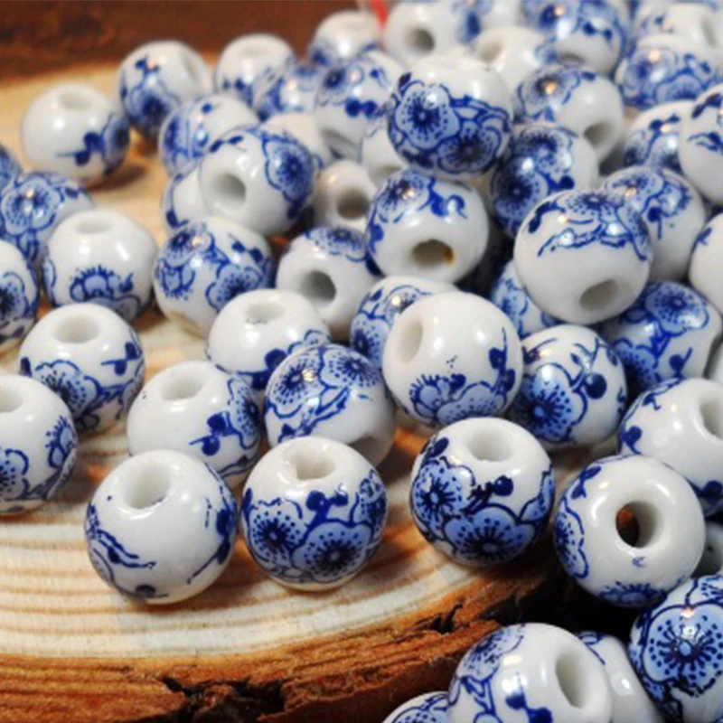 50 Stücke 10mm Jingdezhen Großes Loch Keramik Perlen Blume Porzellan Perlen Handgemacht Für Armband Machen DIY Schmuck Machen Großhandel – Detail 7