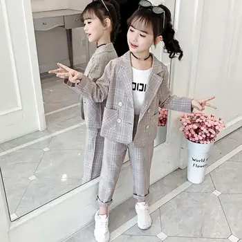 

Teenage Girls Clothing Set 2020 Spring Girls Plaid Suits Jackets Pants School Tracksuit Girls Clothes Children Clothes 8 10 Year