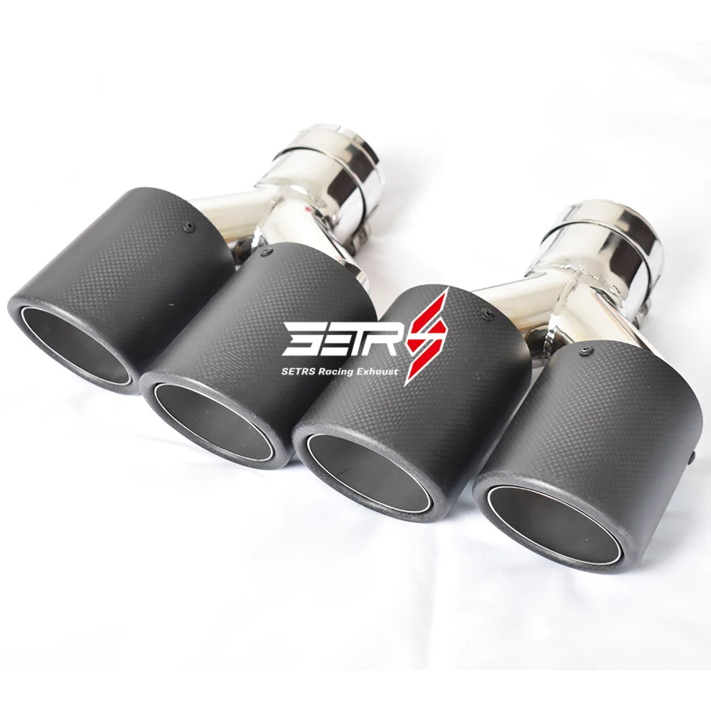 2pcs Universal Dual Matt Curly Carbon Fiber Exhaust Tip Stainless Steel