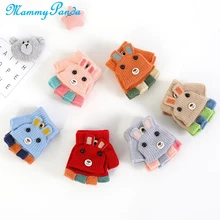 Детские перчатки; Зимние теплые детские перчатки; варежки с рождественскими ушками; цветные вязаные детские перчатки с открытыми пальцами; От 1 до 3 лет с рисунком для мальчиков и девочек