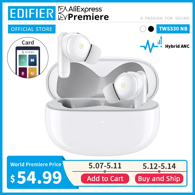 EDIFIER TWS330NB Hybrid ANC TWS Wireless Bluetooth Earphone bluetooth 5.0 AAC HD quick charge AI Phone Call Noise Cancellation