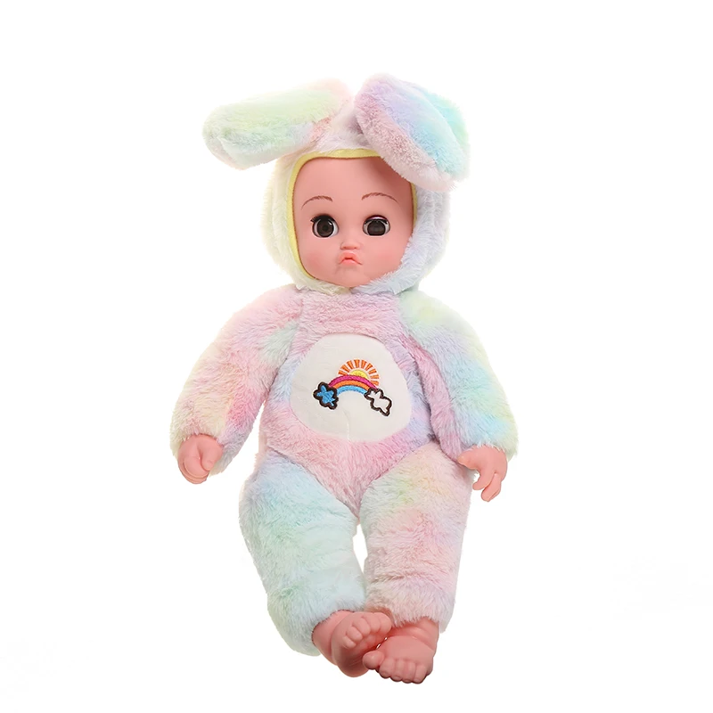 Новинка, мягкая плюшевая Радужная кукла-кролик, имитация из силикона, кукла, Интерактивная игрушка для детей с 3 популярными музиками
