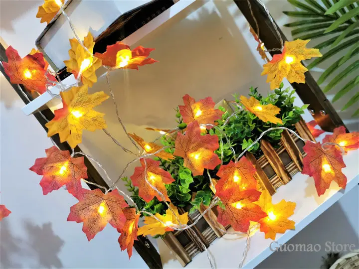 Светодиодный венок из искусственных цветов кленовых листьев, светящаяся гирлянда, искусственные растения, сушеные цветы для украшения дома