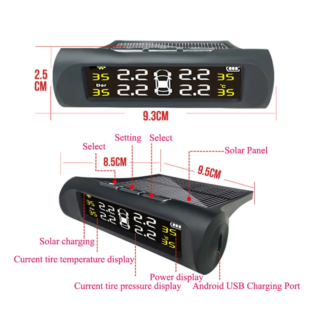 TPMS Солнечная беспроводная система контроля давления в шинах lcd w \ 4 внешний датчик солнечной энергии цифровой ЖК-дисплей автомобильные аксессуары