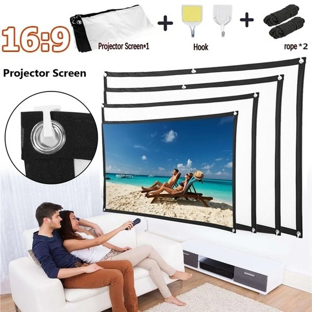 Portable Projector Screen 120 in Home Outdoor Camping 3D HD 16:9 Cinema Theater