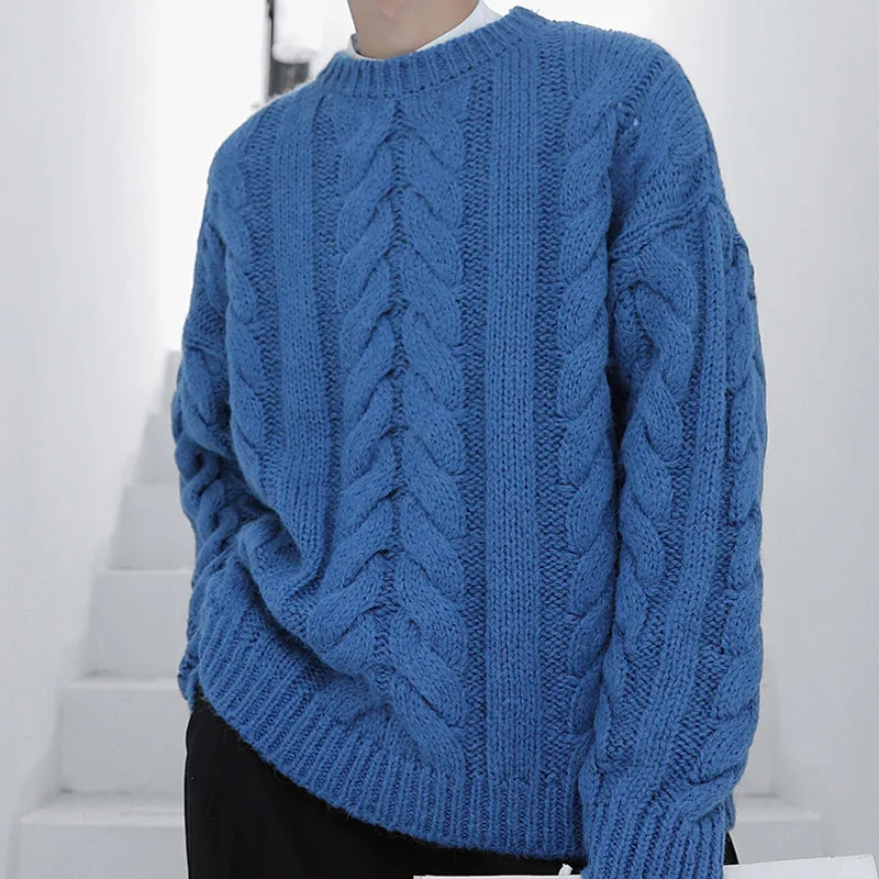Winter Sweater Men Warm Fashion Solid Color Casual Knit Sweter Men Streetwear Wild Loose Long-sleeved Pullover Man Clothes