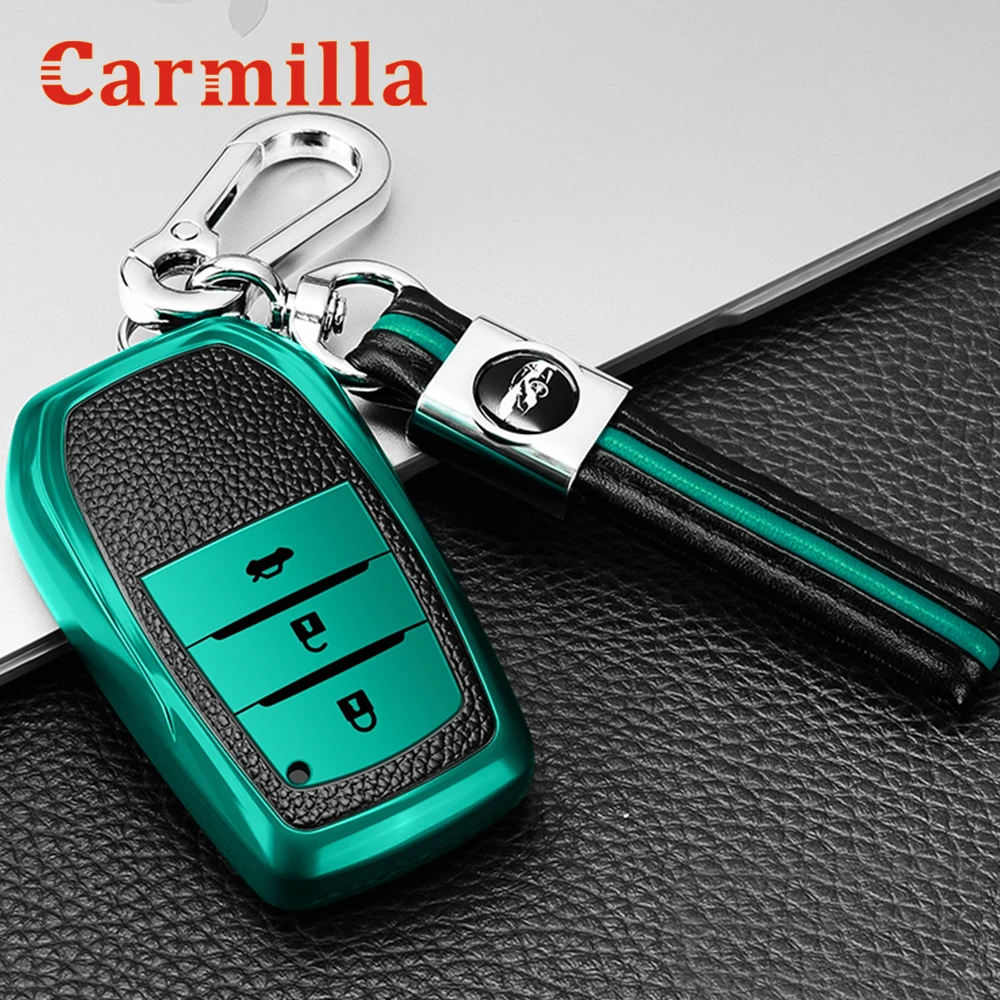 TrueHapp Genuine Pure Leather Car Key Cover Smart Key Case Metal Hook (Push  Button Start Models Only) For Car Remote Key Fob (HEART_TAN) Key Chain