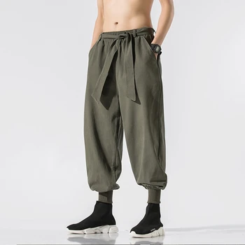 

Men Chinese Style Elastic Waist Cotton Linen Casual Pants Streetwear Fashion Hip Hop Male Loose Harem Pants Joggers Sweatpants