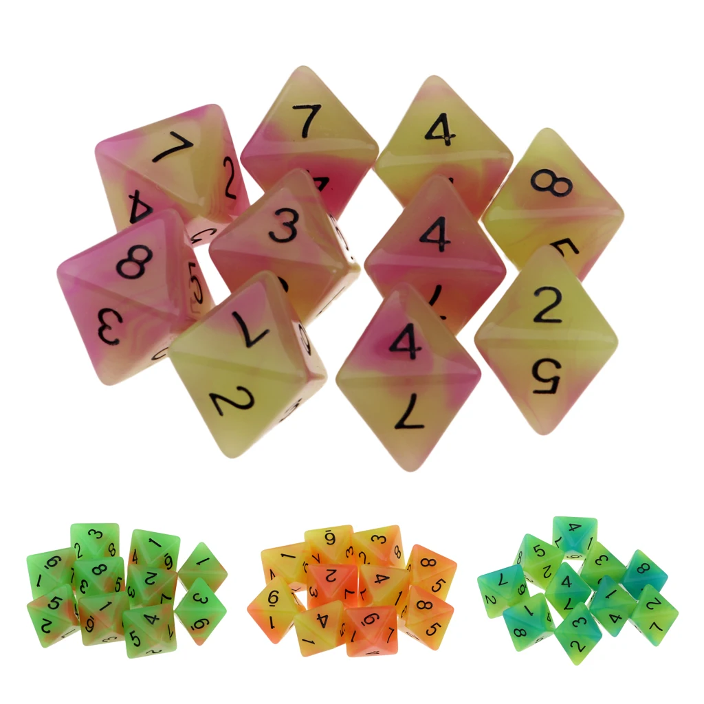 10pcs 8-Sided Dice Set Bright Colors 18 mm for Games Casino Gifts Teaching Dice Set 8 Sided Board Dices 
