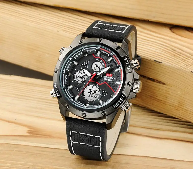 Cena Nurkowanie 50M Sport duża tarcza skóra wodoodporny zegarek mężczyźni na zewnątrz zegarki cyfrowe LED elektroniczny wojskowy Alarm mężczyzna zegar nowy