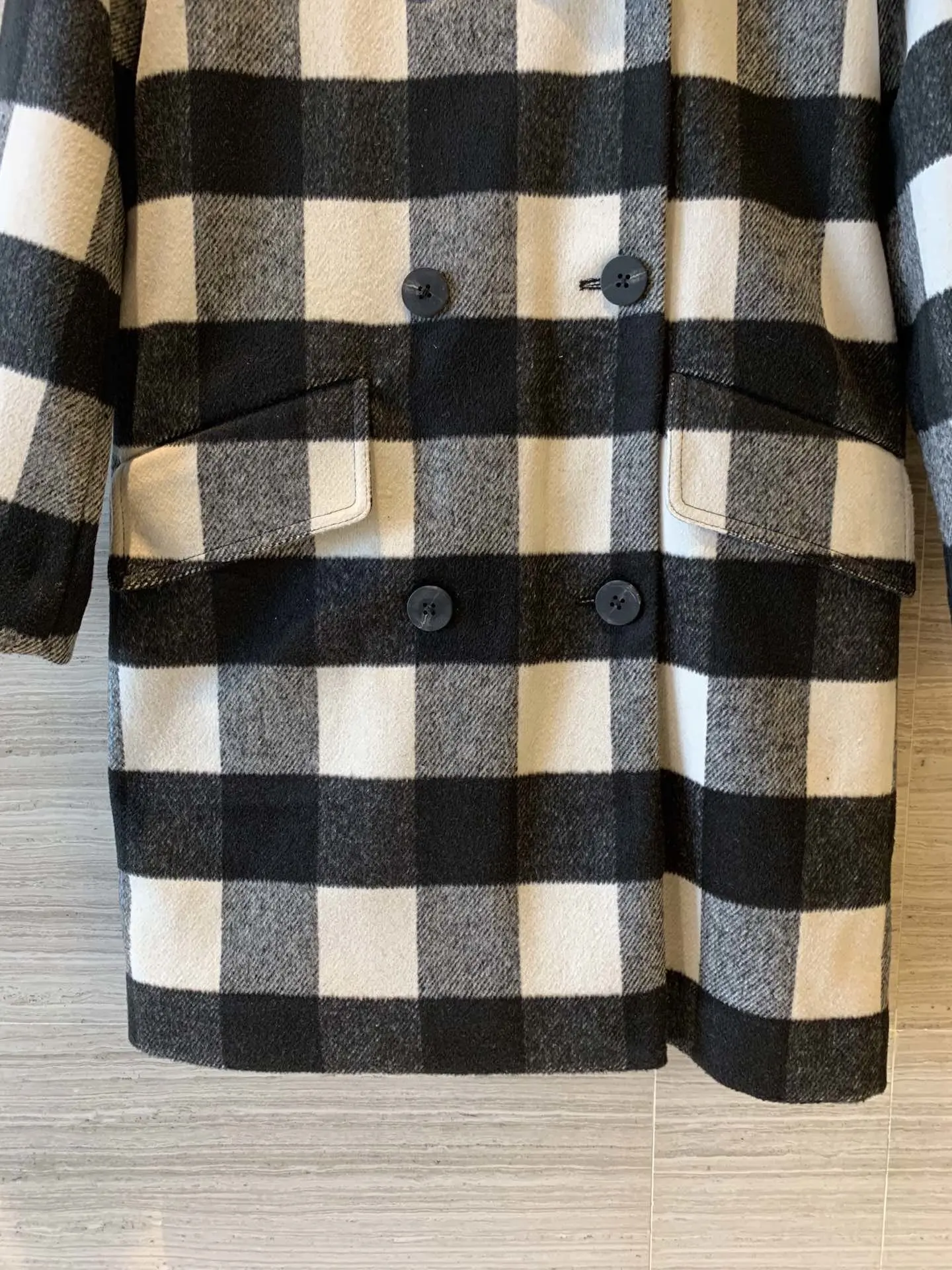 new winter black and white plaid wool coat jacket 1101