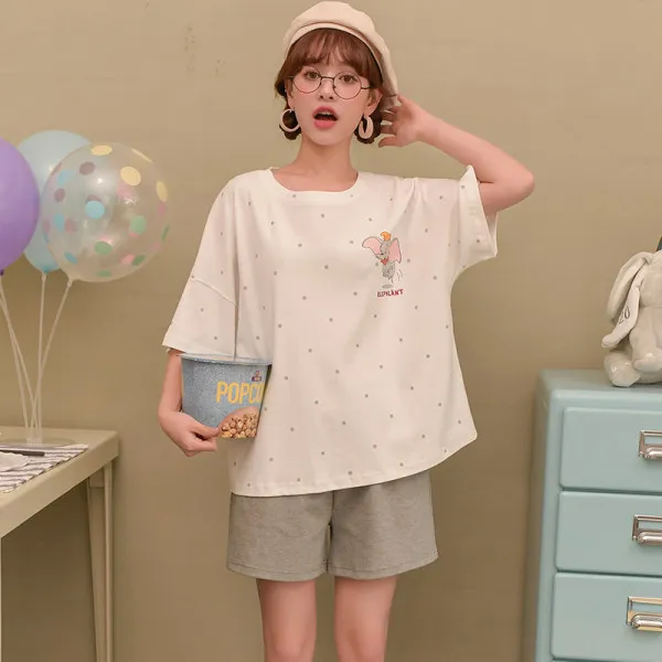 3XL Loose Summer Cotton Pajamas Women's Short Sleeve Shorts Lion King Simba Leopard Print Cute Anime Home Suit Pajama Sets Women 5208