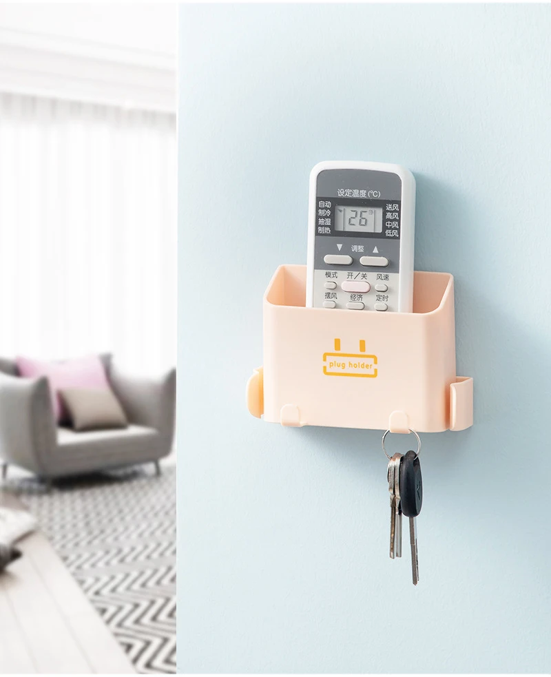 Wall-Mounted Storage Box Storage Rack Shelf Organizer Hooks Remote Control Mobile Phone Holder