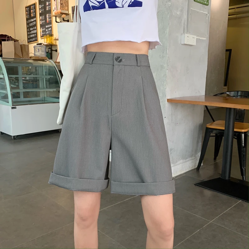 Anécdota estimular computadora Bermudas de cintura alta para mujer, ropa de calle estilo coreano hasta la  rodilla, a la moda, pierna ancha, pantalones cortos holgados BF Wind  Harajuku|Pantalones cortos| - AliExpress