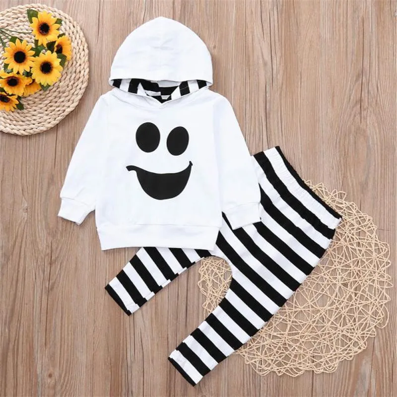 Telotuny Children's Clothing Halloween Boys Sweatshirt Baby Boys Girls Hooded Tops Pullover Striped Pants Halloween Outfits Set