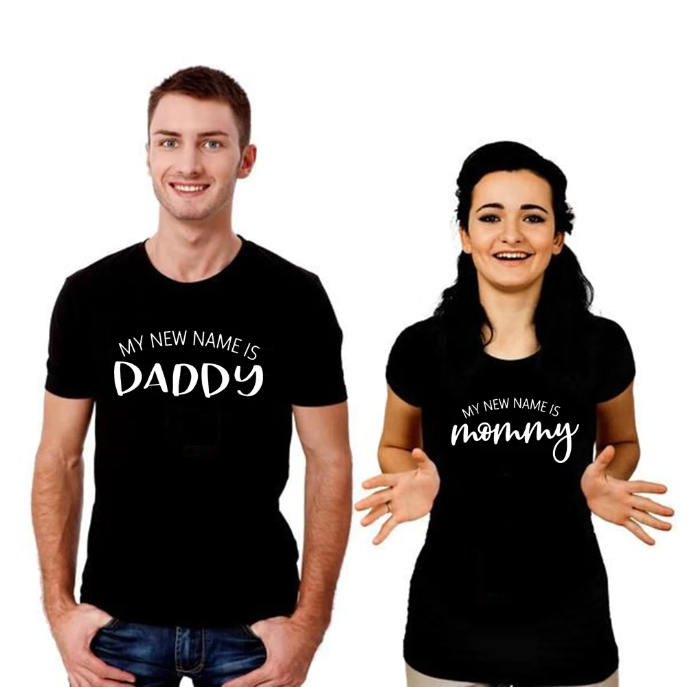 

Mama and Daddy Shirt Set Mom and Dad Shirts Mom Dad T-Shirt My New Name Is Mommy Pregnancy Reveal T-Shirts Anouncement Tee