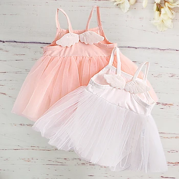 

Summer Tutu Dress For Newborn Baby Girls Toddler Princess Birthday Outfit Angel Wings Sling Mesh Yarn Romper Dress Pink White