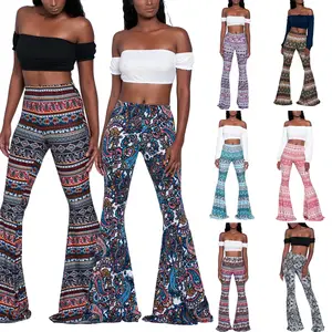 Women High Waist Print Flare Leggings Autumn Vintage Flare Pants 2023  Fashion Sexy Bodycon Trousers Casual Bell Bottom Leggings