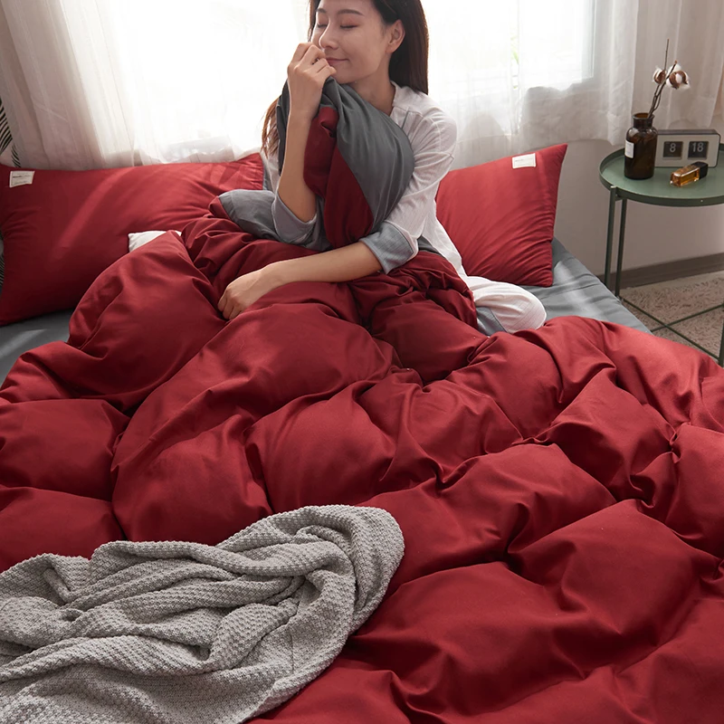 European Bedding Set White Grey Warm Comfort Quilt Brushed Fabric Simplicity Solid Color 4pcs King Queen Size  Autumn & Winter 