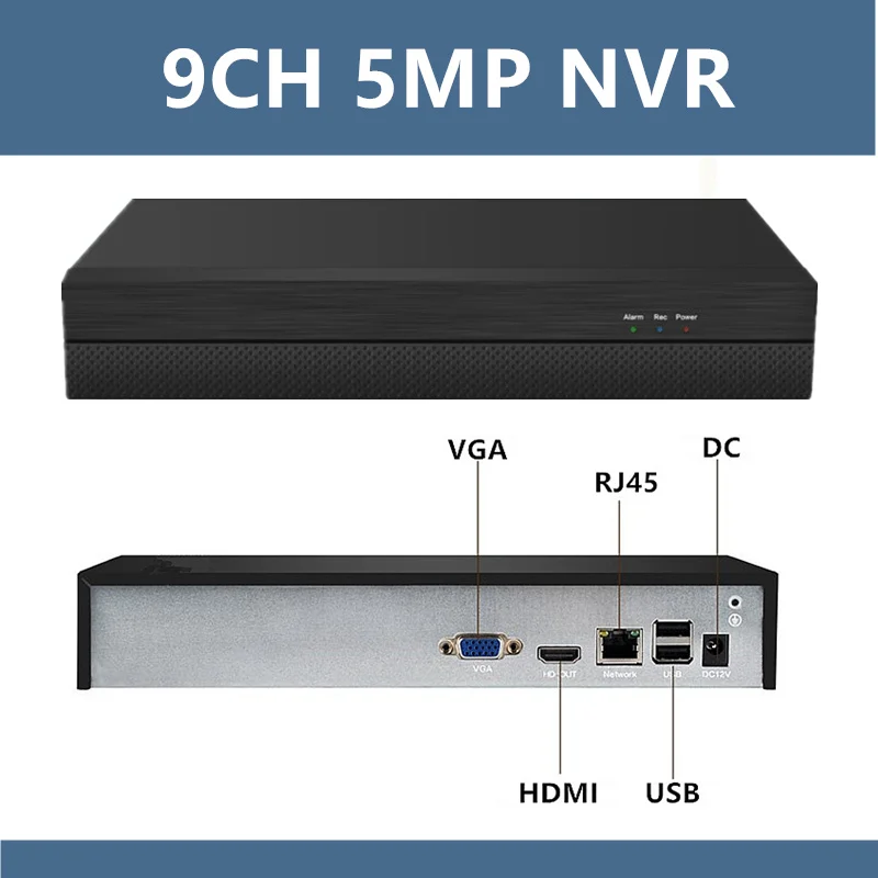 Сетевой цифровой видеорегистратор H265 9CH * 5MP для IP камеры ONVIF 2 4 CMS XMEYE с адаптером