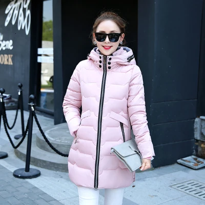 pink Ватные новые зимние женские модные хлопковые длинные куртки для девочек с подкладкой, тонкое пальто для женщин размера плюс 7XL, парки с капюшоном, пальто E96 - Цвет: pink