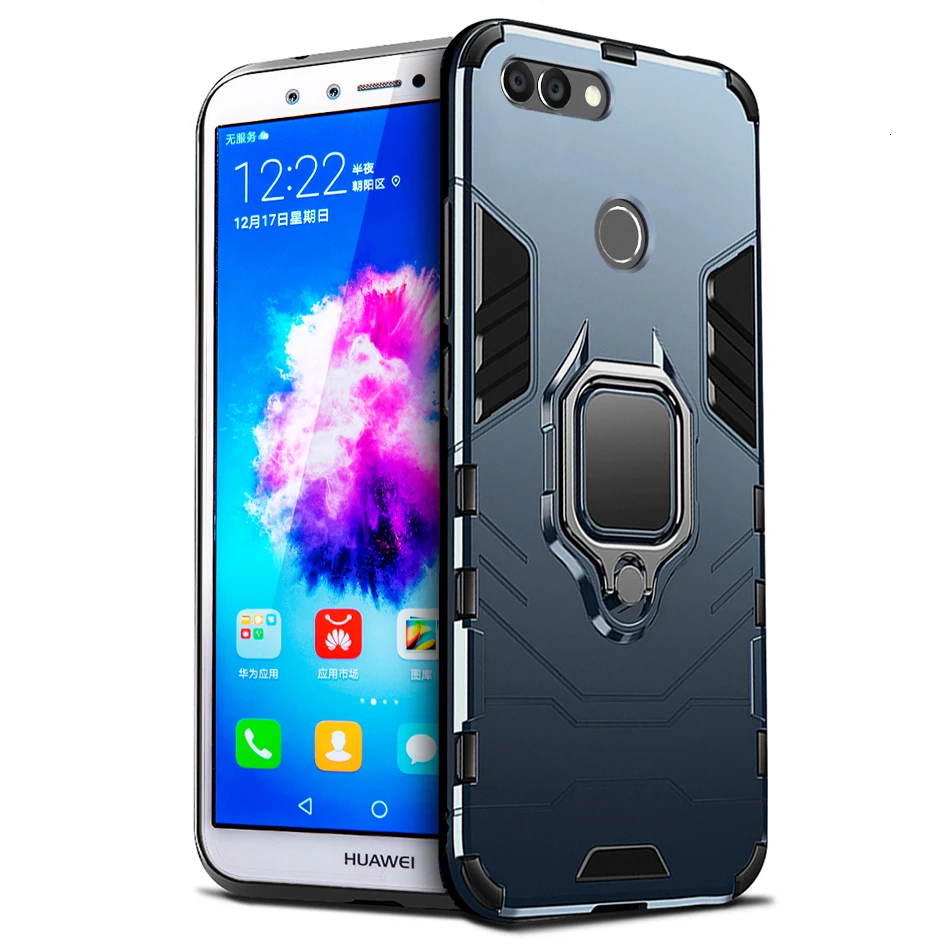 

Luxury Armor Magnetic Silicone Case For huawei Y9 2018 Shockproof Case Cover For huawei Y9 2018 Case with Car Ring