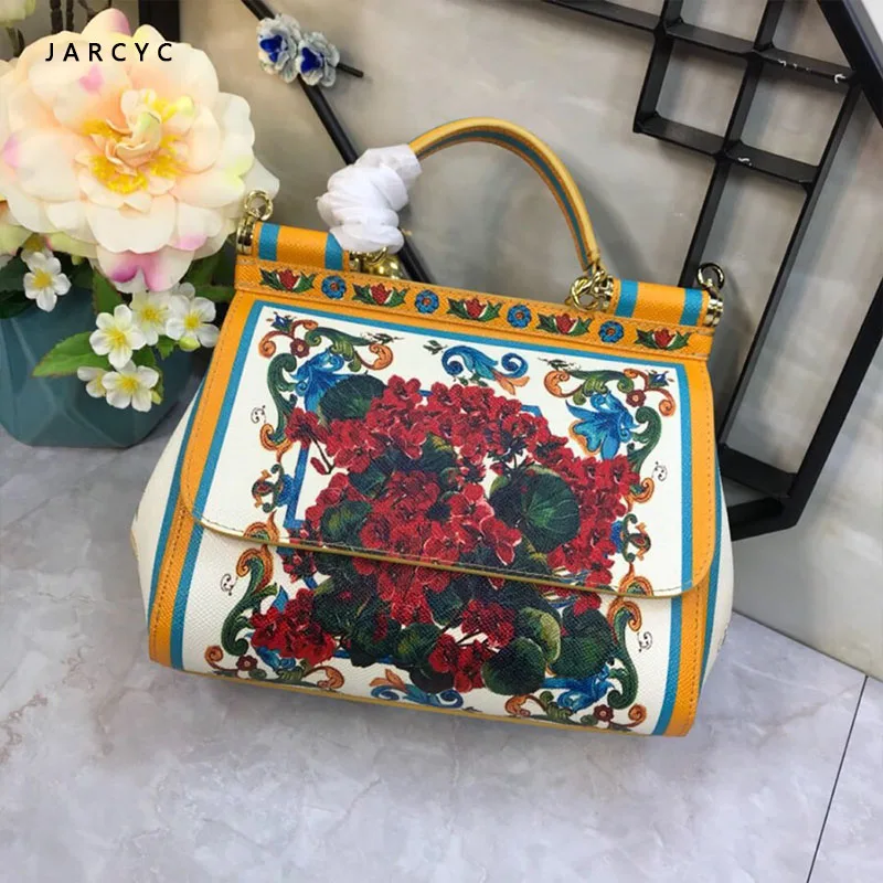 

luxury Fashion Women 100%Genuine Leather Handbags 2018 shoulder Bag Famous Brand Designer Flowers Bag High Quality Shopping Bags