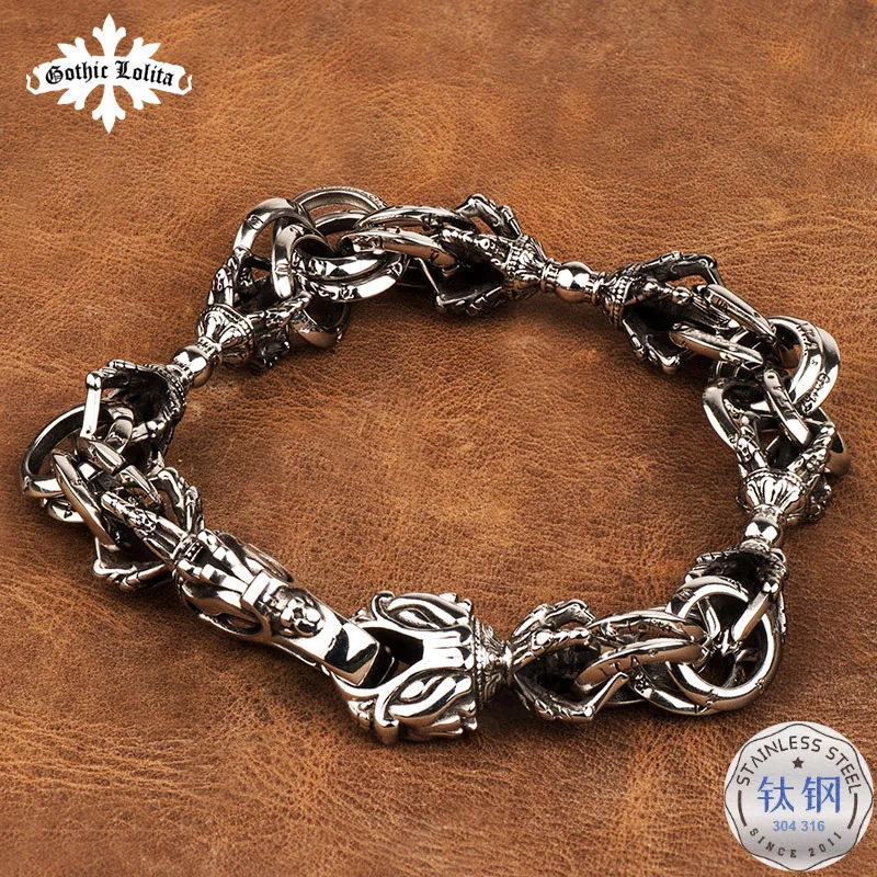 

Luxury Vajra Leading Bracelets Men's Defensive Europe And America Cool Titanium Steel Bracelets Origional Meaning Wide Rock And