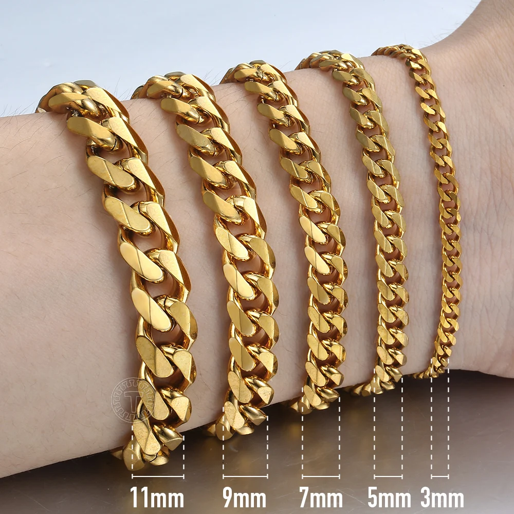 Stainless Steel Curb Cuban Link Chain Bracelet For Men Women