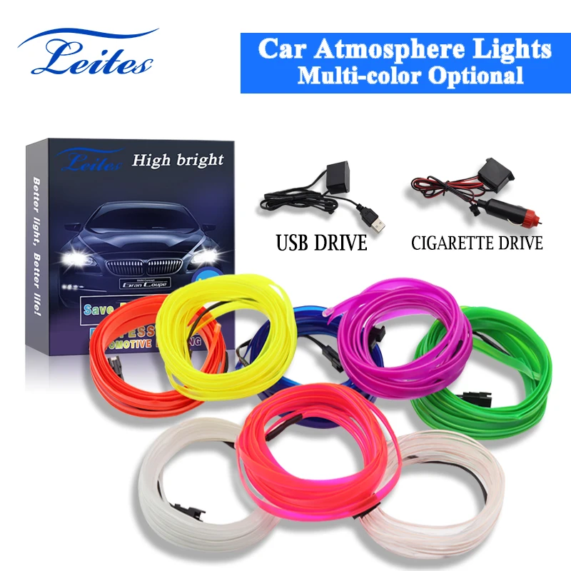 1 шт. автомобильная светодиодная лента холодсветильник RGB м/2 м/3 м/5 м USB привод