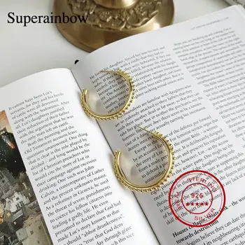 

SUPERAINBOW 925 Sterling Silver Big Exaggerated Circle Hoop Earrings for Women Golden Statement Wedding Party Jewelry SR-E104