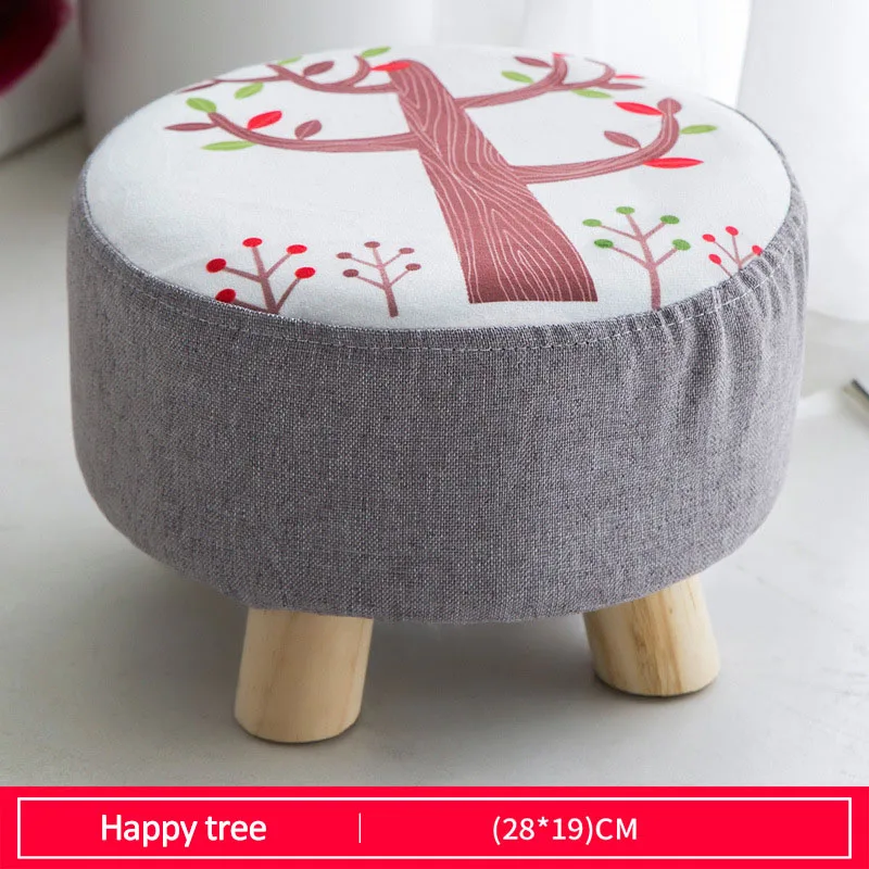 Happy tree Легкий портативный бытовой твердой древесины замена обуви скамейка ткань сиденье круглый стул подставка для ног для дивана Досуг Дети низкий табурет - Цвет: Happy tree