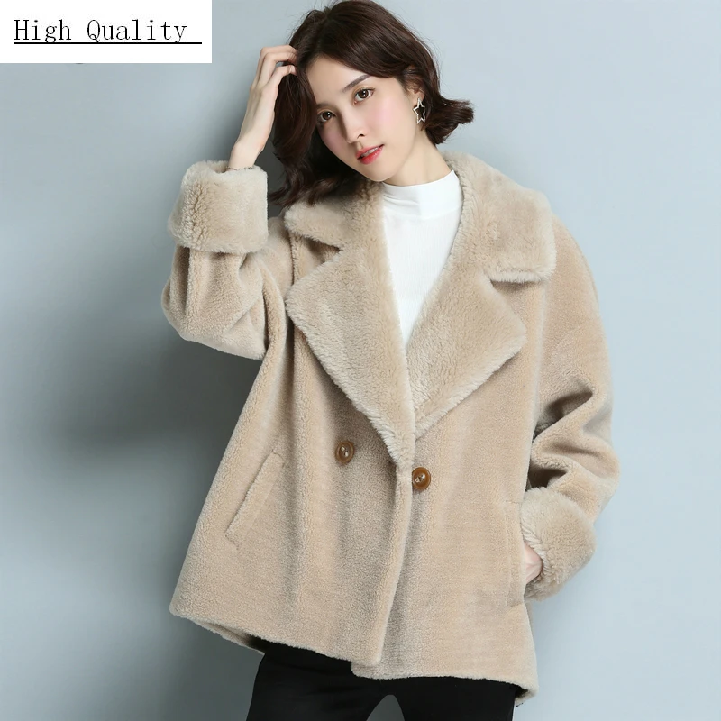 

Autumn Winter Clothes Women Sheep Shearing Coats Female Short Double Breasted Coat Spring Natural Wool Jackets LWL1355