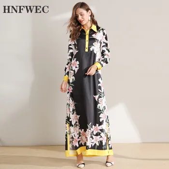 

Europe 2020 Spring New Long-Sleeved Dress Women Printed Long-Sleeved Ladies Dress Fashion Lapel Women Clothing V939