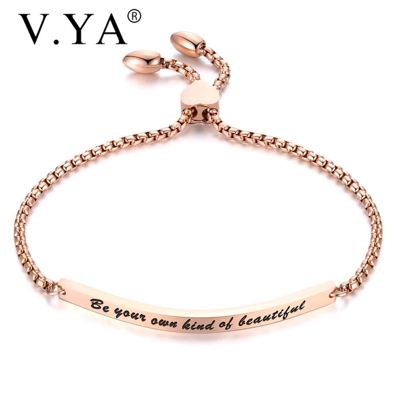 V.YA, нержавеющая сталь, роскошные, двойная линия, кристалл, розовое золото, браслеты с гравировкой, слова для лучших друзей, Круглый, циркон, браслет, ювелирные изделия