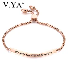 V.YA, нержавеющая сталь, роскошные, двойная линия, кристалл, розовое золото, браслеты с гравировкой, слова для лучших друзей, Круглый, циркон, браслет, ювелирные изделия